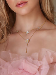 Halo Flower Yellow Gold Necklace