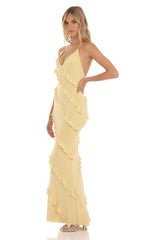 Ruffle Halter Maxi Dress in Yellow