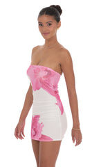 Floral Mesh Strapless Bodycon Dress in White