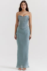 cool blue floor length maxi skirt