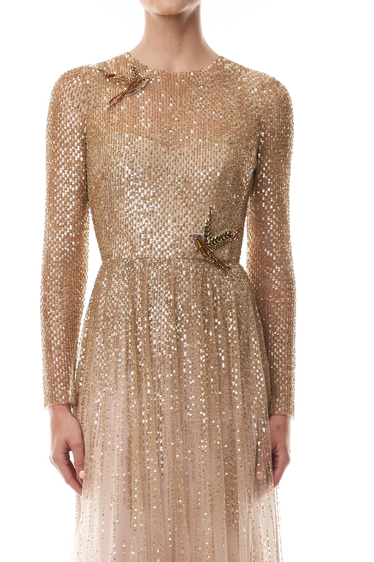 Gold Embroidered Long Sleeve Gown