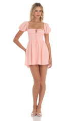 Puff Sleeve Mini Dress in Pink