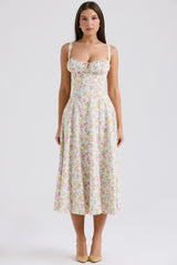 pale blue meadow print cotton bustier sundress