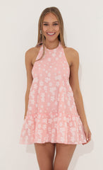 Floral Halter Neck Dress in Pink
