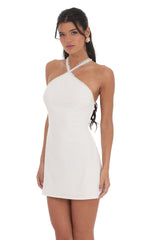 Pearl Halter Dress in White