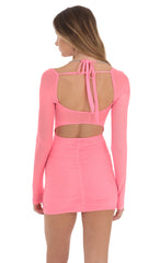 Mesh Rhinestone Halter Strap Dress in Neon Pink