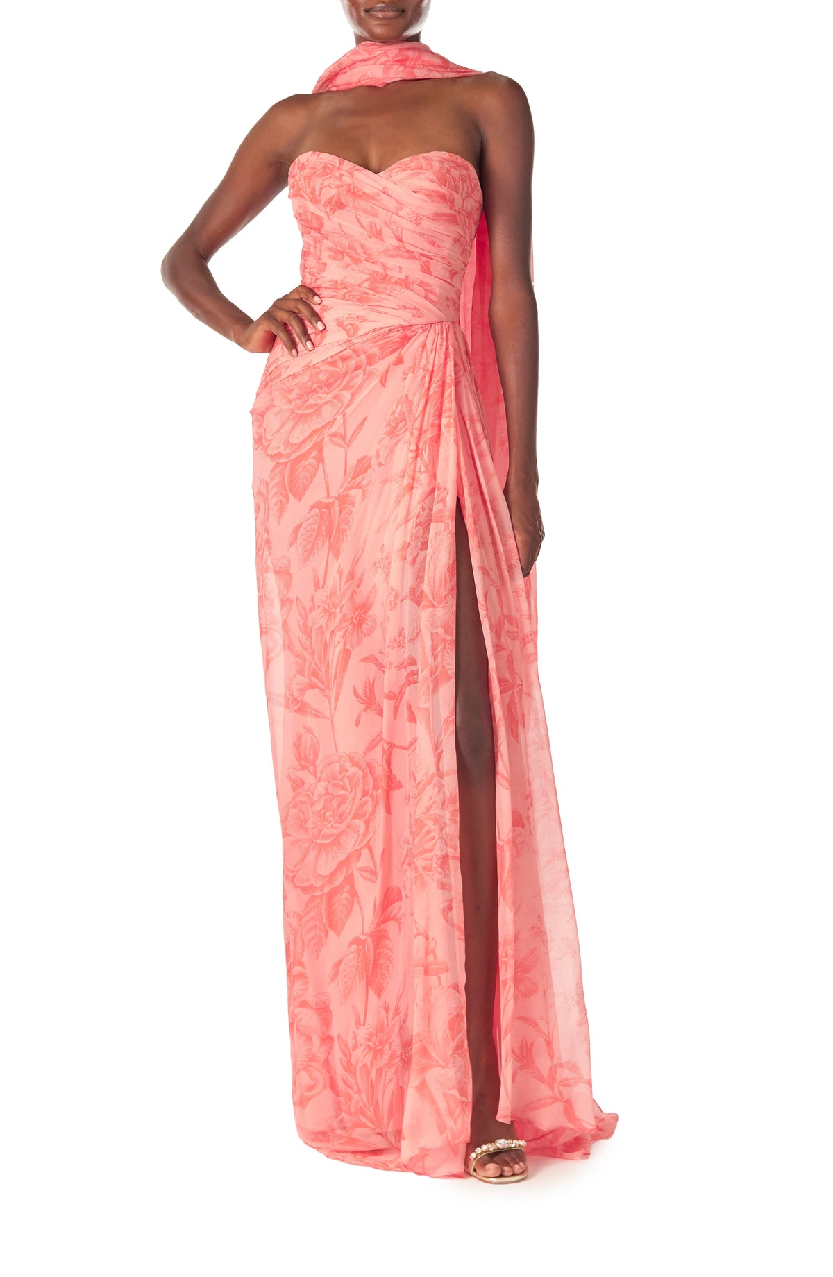Draped Chiffon Gown with Scarf