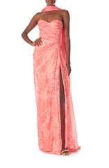 Draped Chiffon Gown with Scarf