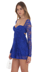 Long Sleeve Lace Babydoll Dress in Blue