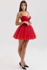 holly red tulle mini dress