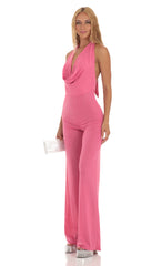 Cath Foiled Open Back Jumpsuit in Pink