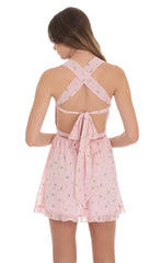 Floral Strappy Back Bows Dress in Pink