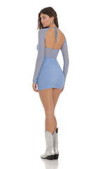 Mesh Long Sleeve Bodycon Dress in Blue