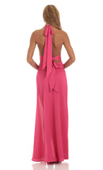Satin Halter Dress in Pink