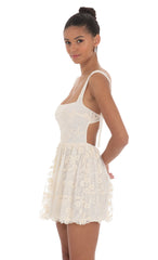 Floral Mesh Lace A-line Dress in Cream