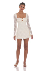 Lace Twist Cutout Dress in Cream