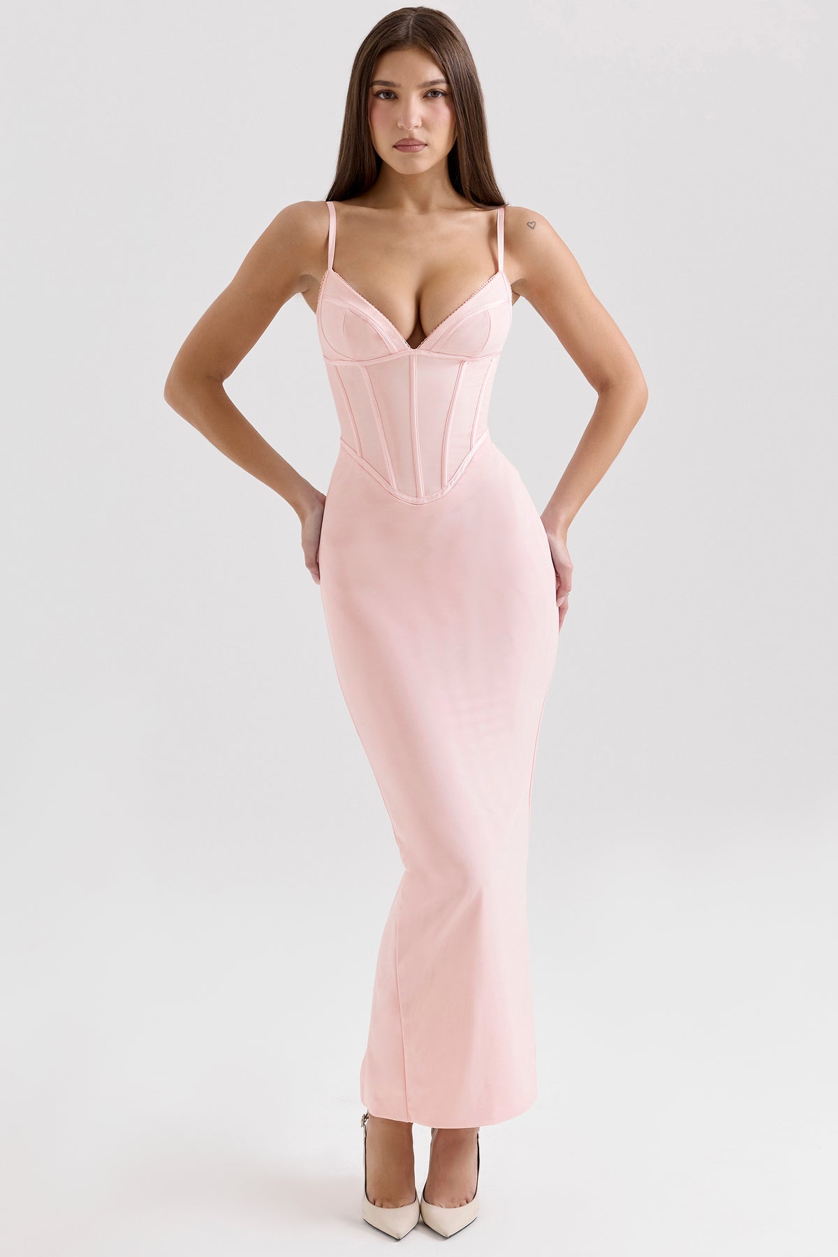 pink mesh bodycon maxi dress