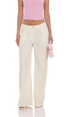 Wide Leg Linen Pants in Cream