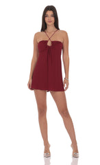 Shimmer Pinstripe Fit and Flare Dress in Maroon