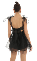 Glitter Bow Baby Doll Dress in Black