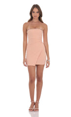Strapless Rhinestone Bodycon Dress in Peachy Pink