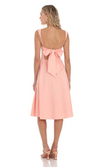 Square Neck Flare Midi Dress in Pink