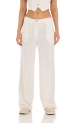 Wide Leg Linen Pants in Ivory