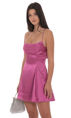 Satin Draped A-Line Dress in Magenta