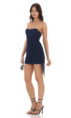 Mesh Tassel Corset Dress in Navy