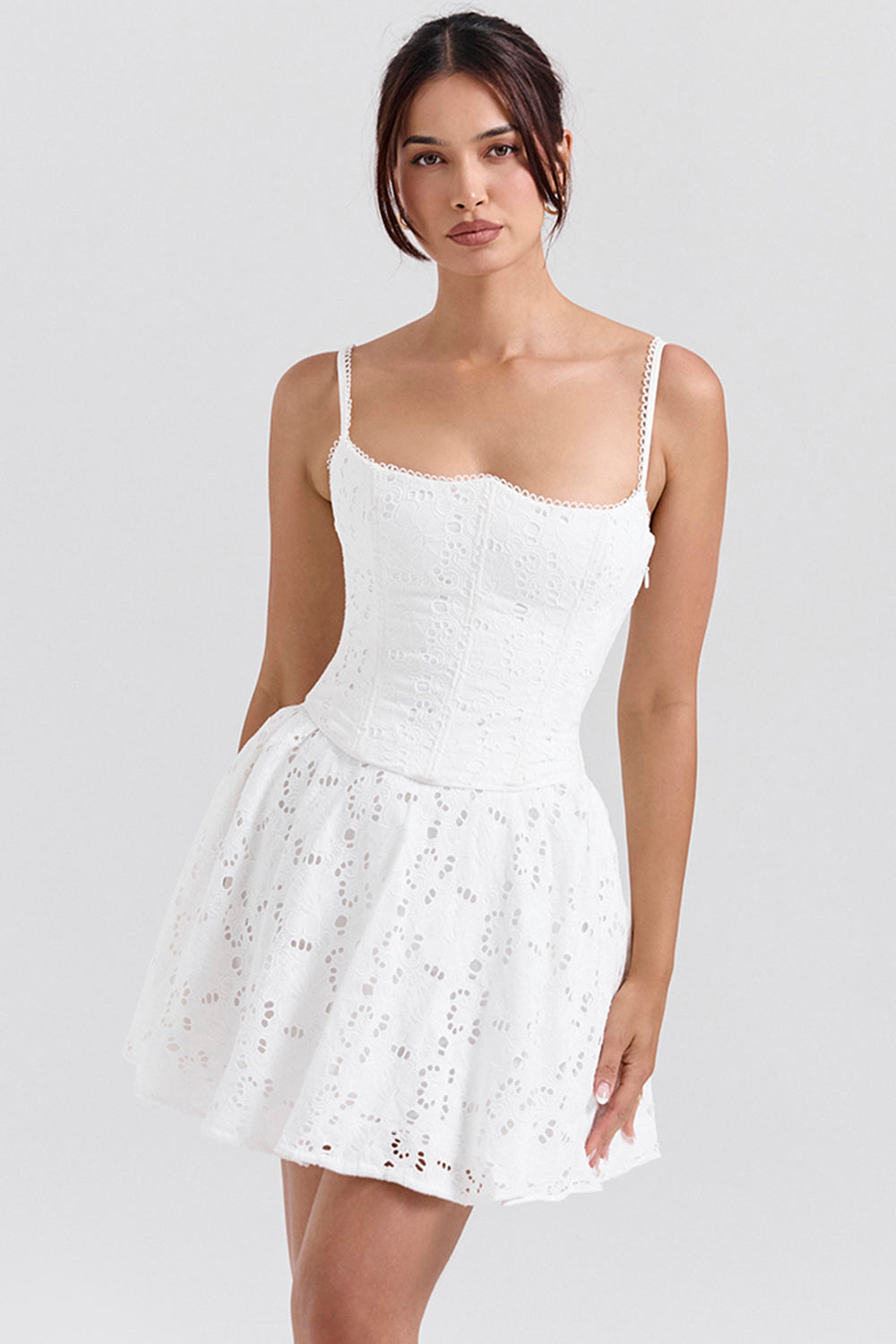 white broderie anglais mini dress