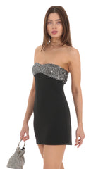 Strapless Sequin Bust Bodycon Dress in Black