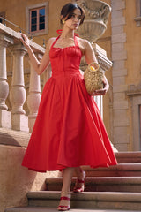 italian tomato cotton halter sundress