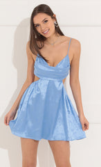 Fit and Flare Dress in Satin Blue