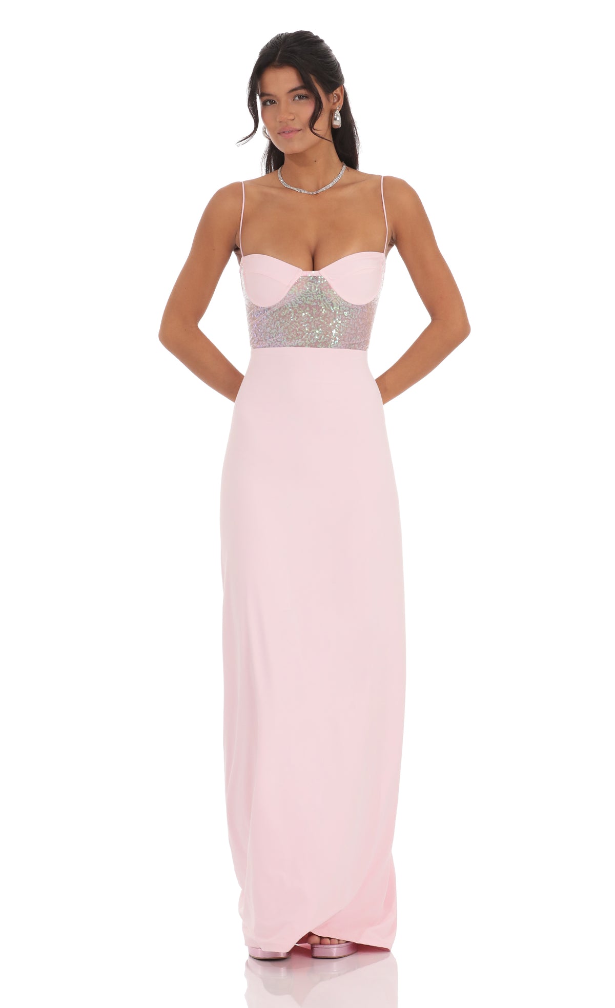 Sequin Cutout Maxi Dress in Pink