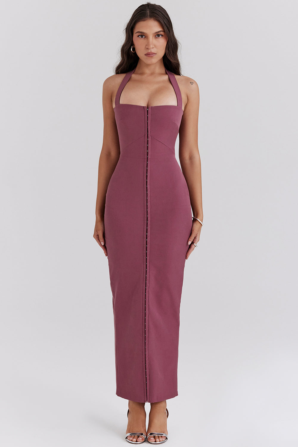 mulberry twill halter maxi dress