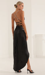 Satin Luxe Rhinestone Strap Maxi Dress in Black