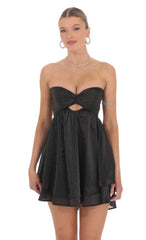 Sheen Cutout Babydoll Dress in Black