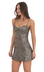 Satin Sweetheart Neck Dress in Cheetah Print