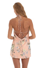 Foiled Floral Halter Shift Dress in Peach