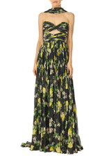 Strapless Lemon Floral Gown