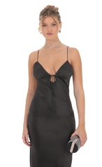 Satin Back Tie Maxi Dress in Black