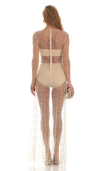 Pearl Mesh Dress in Beige