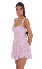 Lace Floral Fit and Flare Dress in Lavender