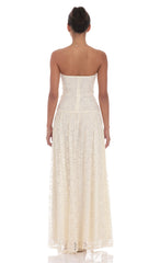 Lace Sequin Drop Waist Maxi Dress in Cream