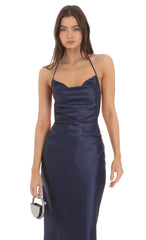 Satin Slip Two Piece Set in Navy