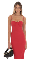 Ruched Open Back Maxi Dress in Red