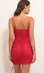 Double Trouble Ruched Dress in Red Shimmer