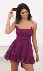 Ruffled Chiffon Dress in Magenta