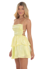 Shimmer Lace Up Dress in Yellow