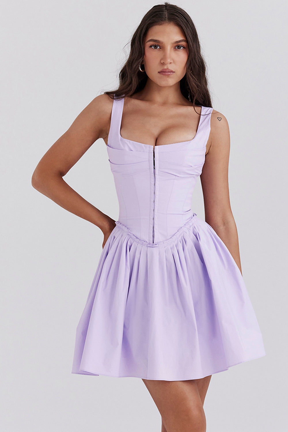 orchid pleated cotton mini dress